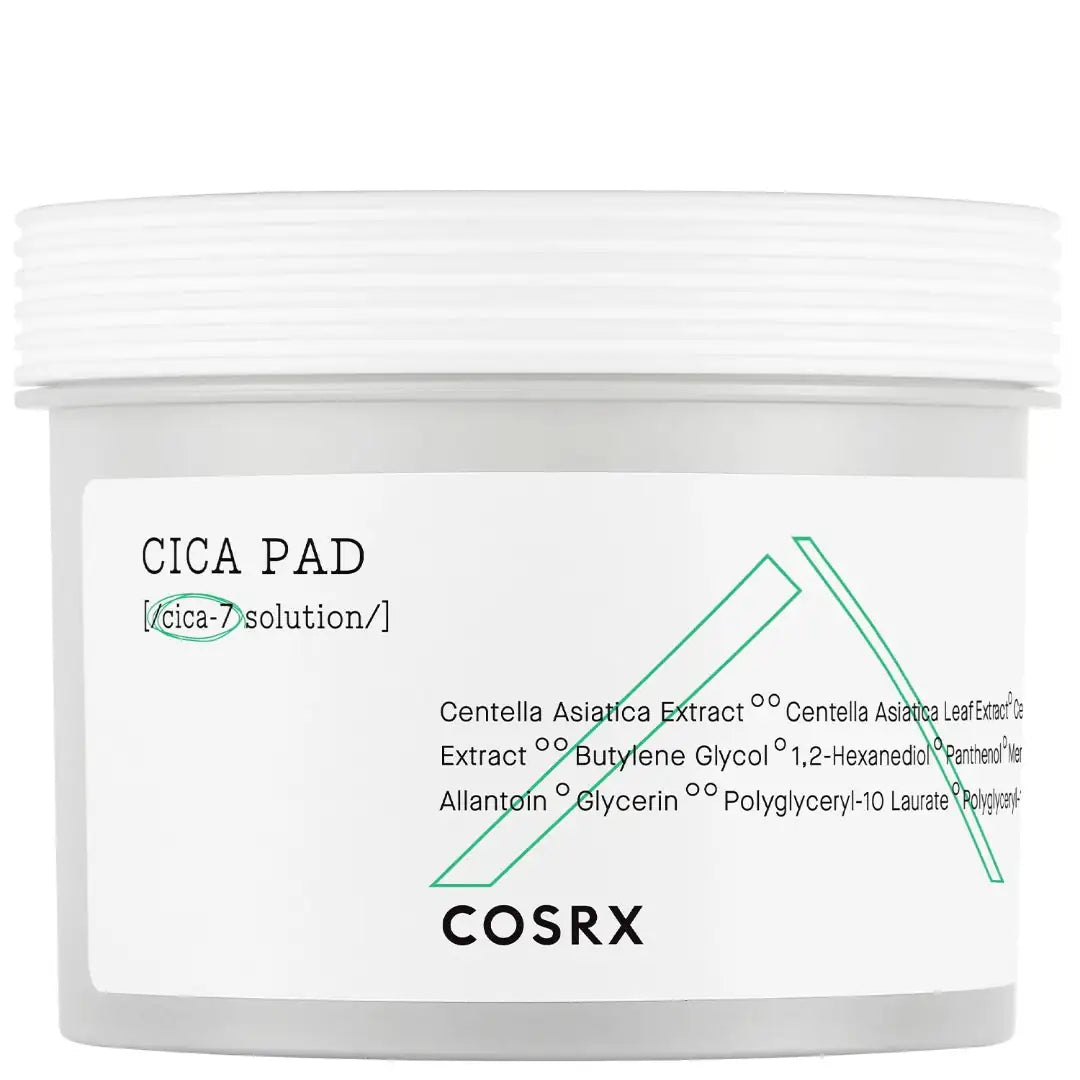 Witte COSRX Cica Pad pot met deksel, met label en CICA PAD-tekst