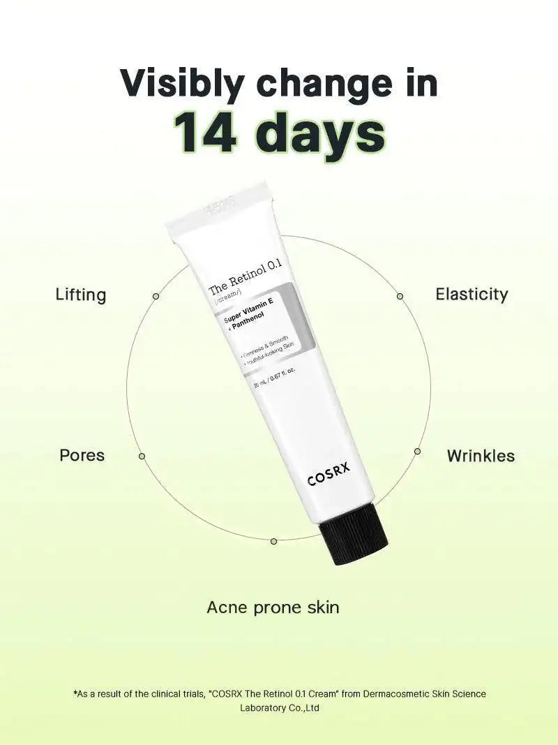 COSRX retinolcrème 0,1 tube schuin weergegeven met zwarte dop