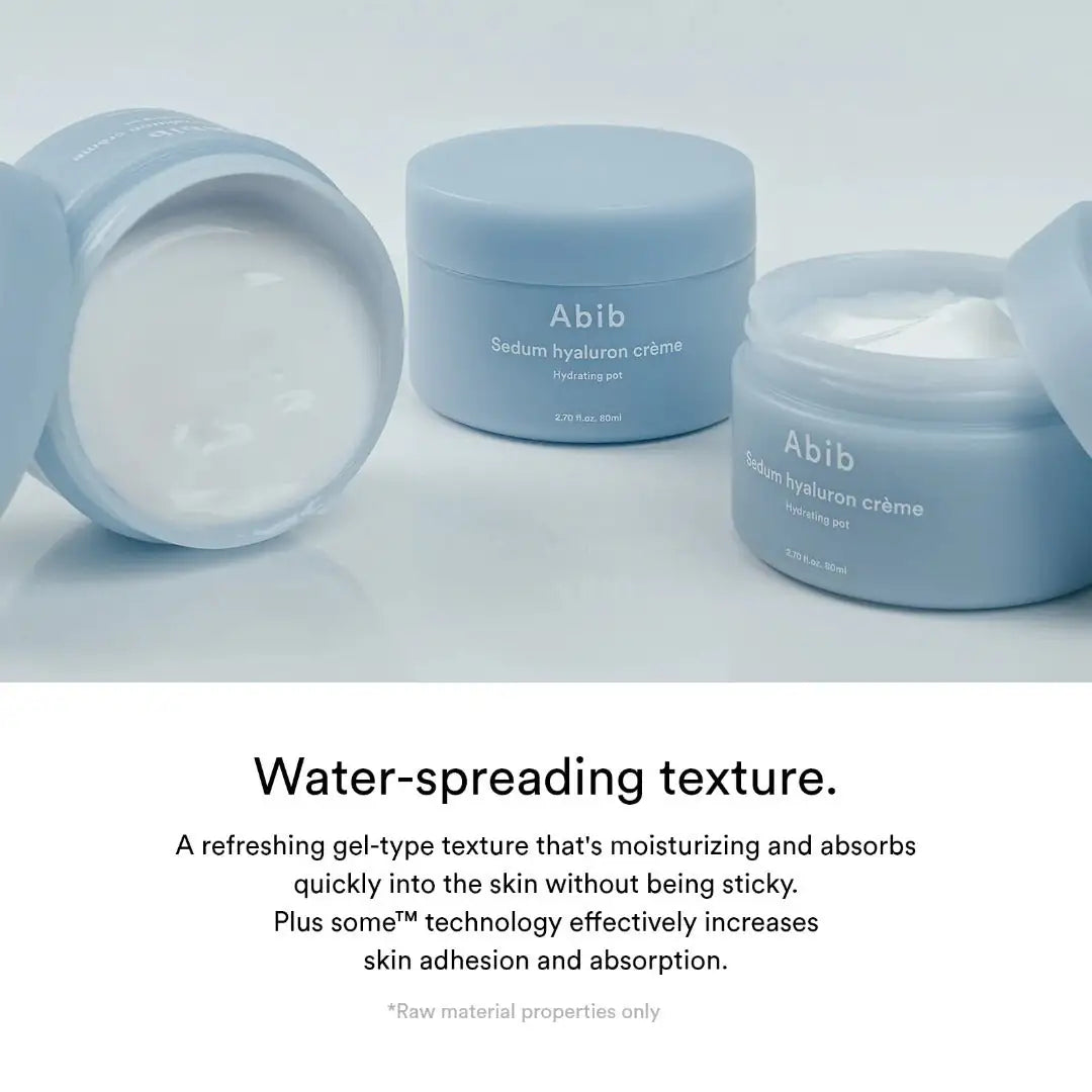 Abib Sedum Hyaluron Crème Abib Sedum hyaluron crème potten met open deksel en geltextuur