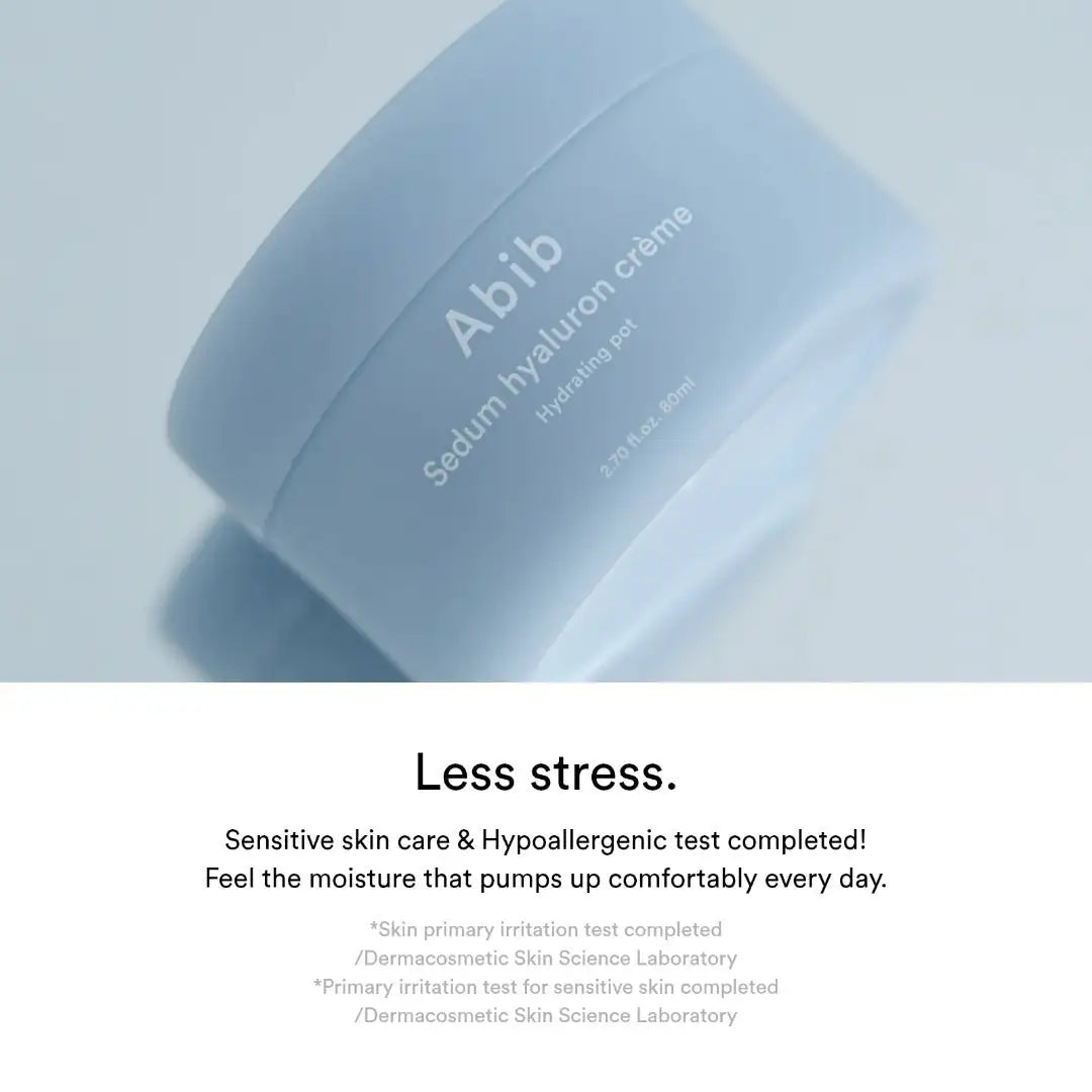 Abib Sedum Hyaluron Crème Abib Sedum hyaluron crème pot close-up met lichtblauwe verpakking