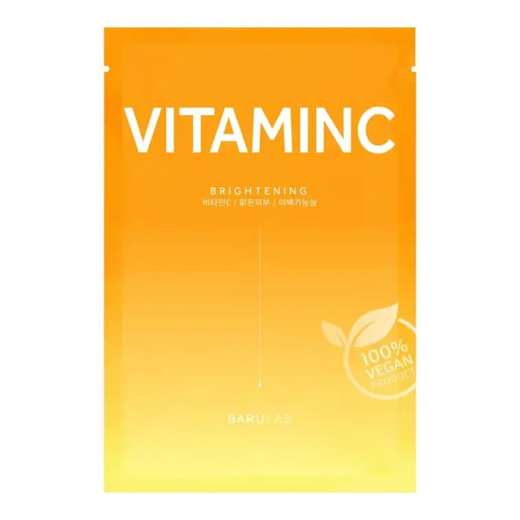 Oranje vitamine C gezichtsmasker verpakking met 100% vegan logo